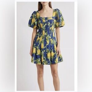 Farm Rio Delicate Pineapple Navy Blue Mini Dress size medium